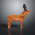 Decorative Polygonal Deer Figurine With Brown Body Black Antlers And Orange Yellow Patterns