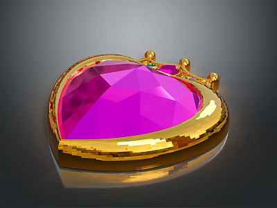 Heart Shaped Pink Gemstone Fashion Accessory With Gold Frame And Crown Accents 3d model
