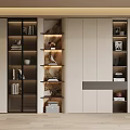 Modern Bookcase With Glass Doors Open Shelves And Layered Lighting Design