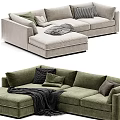 Beige And Green Sectional Sofa With Chaise Lounge Throw Pillows And Cozy Blanket For Living Room