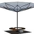 Outdoor Chair With Modern Glass Petal Shaped Umbrella And Wooden Base