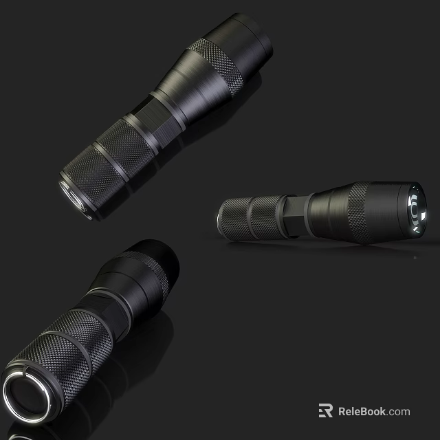 Black Tactical Flashlights With LED Light Head Grip Texture And Three Angles Design 3d model