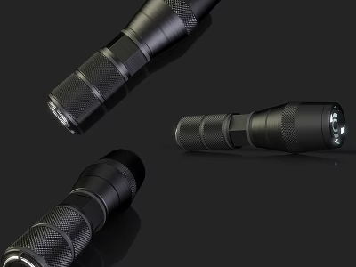 Black Tactical Flashlights With LED Light Head Grip Texture And Three Angles Design 3d model