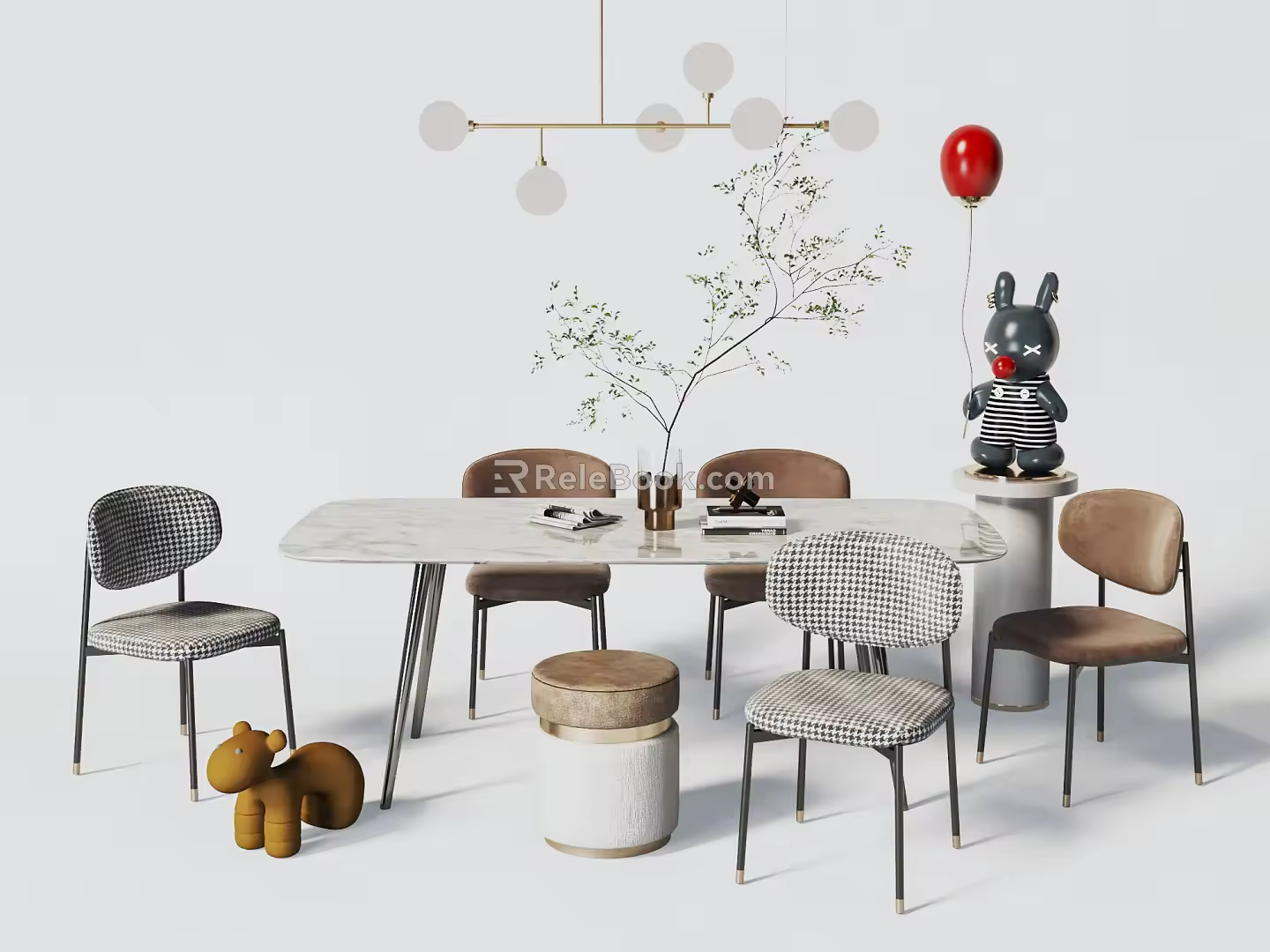 Quiet Dining Table and Chair Combination Dining Table and Chair 3d model