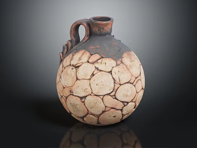 Handcrafted Ceramic Vase With Textured Brown Beige Surface And Decorative Handle 3d model