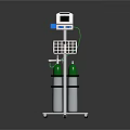 Medical Equipment Stand With Display Screen Basket And Green Gas Cylinders