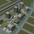 Modern Industrial Park With High Rise Glass Facade Buildings Night Lighting Greenery And Roads