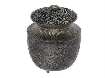 Ornate Ceramic Jar With Floral Carved Patterns And Decorative Lid Design 3d model