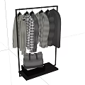 Standing Clothes Rack with Hanging Sweaters Shirts Coats and Leather Bag in Modern Style