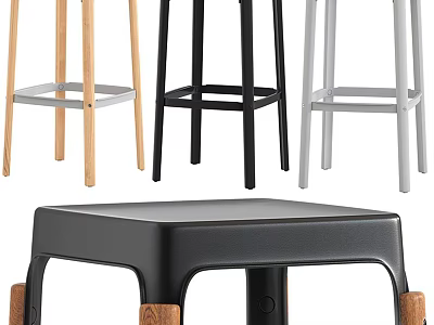 Stylish Bar Stools With Wooden Legs And Metal Frames In Black White And Natural Tones 3d model
