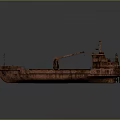 Water Vessels Modern Cargo Ship With Green Red Hull Yellow Crane And Rusty Barge