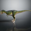 Detailed Green Dinosaur 3D Model With Spiked Back Standing On Gray Background With Reflection 3d model