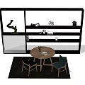 Stylish Table And Chairs Set With Shelves Decorations Plants Screen And Rug 3d model