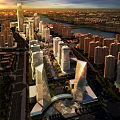 Aerial View of Modern Urban Landscape With Skyscrapers River Roads and Green Spaces