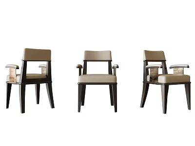 Modern Dining Chairs With Leather Seats Wooden Frame And Armrests Design 3d model