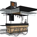 Mobile Chai Cart With Black Awning Wheels And Wooden Counter For Street Vending