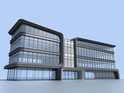 Modern Multi Storey Office Building With Glass Facade And Large Windows 3d model