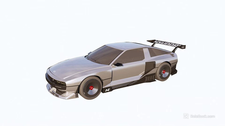 Silver Streamlined Sports Car With Rear Spoiler And Large Alloy Wheels 3d model 
