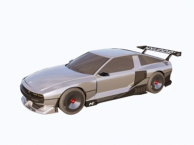Silver Streamlined Sports Car With Rear Spoiler And Large Alloy Wheels 3d model