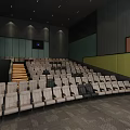 Modern Cinema Interior With Stepped Rows Of Seats Green Black Walls And Large Screen