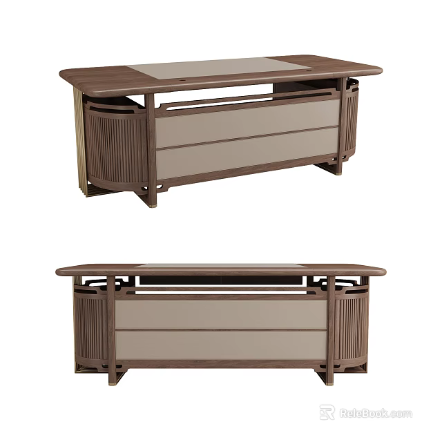 Modern Wooden Desk With Brown Finish Smooth Top And Drawer Storage 3d model 