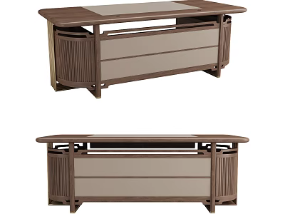 Modern Wooden Desk With Brown Finish Smooth Top And Drawer Storage 3d model