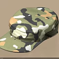 Camouflage Pattern Hat Featuring Green Black White Beige Colors And Casual Brim Design