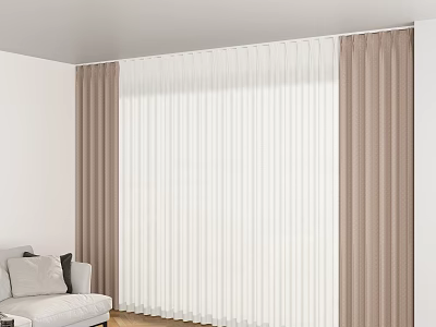 Sheer White And Brown Panel Curtains For Modern Living Room Window 3d model