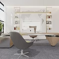 Modern Office Interior Design with Open Layout Large Windows Sofas Coffee Tables Bookshelves City View 3d model