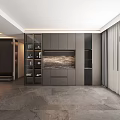 Modern Dining and Living Room Interior With Dark Cabinets Marble Accents and Golden Lines