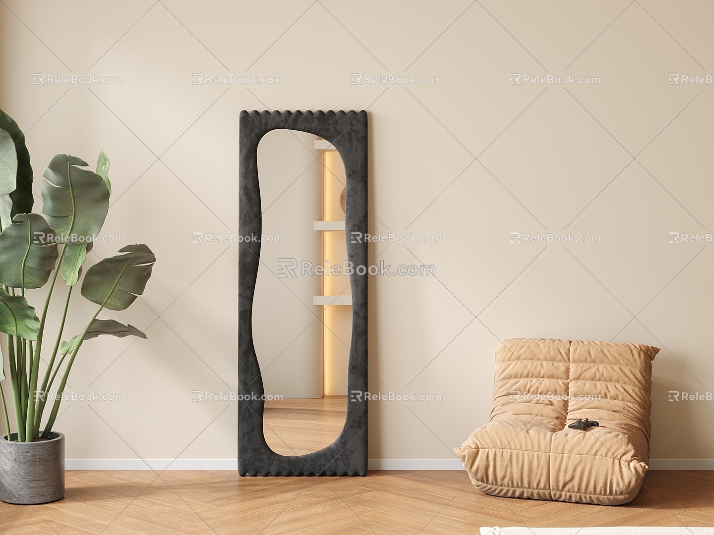 Modern mirror cream living room 3d model