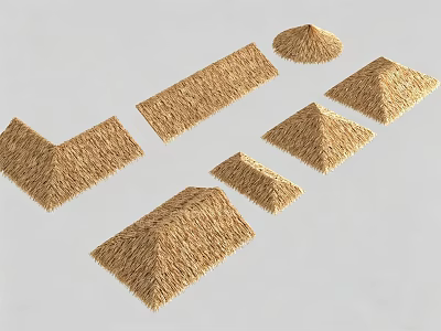 Various Thatch Roof Building Components With Different Geometric Shapes And Sizes 3d model
