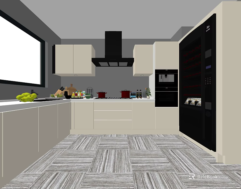 Modern Kitchen Interior Design With Light Colored Cabinets Island Counter And Appliances 3d model 