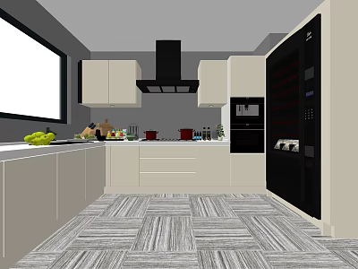 Modern Kitchen Interior Design With Light Colored Cabinets Island Counter And Appliances 3d model