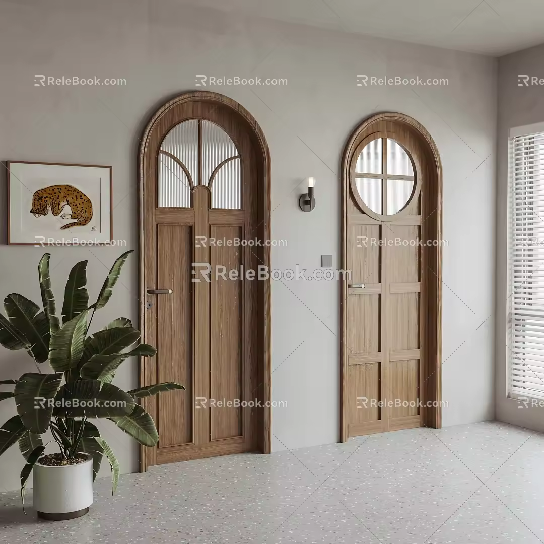 Middle ancient style log wooden door 3d model