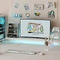 Modern Entertainment Room With Gaming Setup Computer Keyboard Headphones Game Controllers And Pegboard Decor
