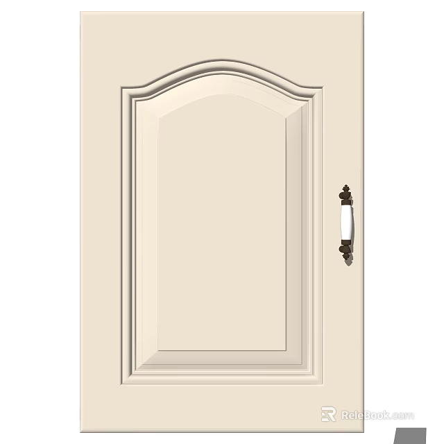 Elegant White Cabinet Door Featuring Arched Top Design And Decorative Metal Handle 3d model 