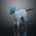 Blue And White Siamese Cat Standing On Dark Background With Reflection 3d model