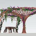 Wooden Pergola Adorned With Lush Green Vines And Purple Flowers
