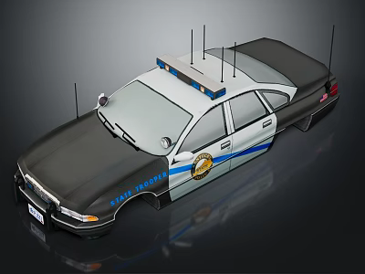 Functional Police Car with Roof Police Lights Antennas and Santa Barbara Badge 3d model