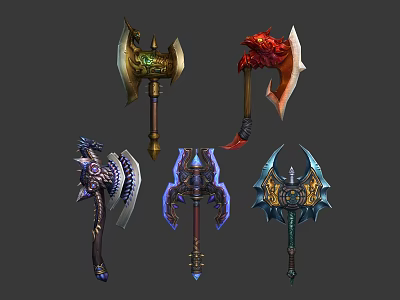Fantasy Weapon Collection Featuring Ornate Axes Hammers And Mythical Designs 3d model