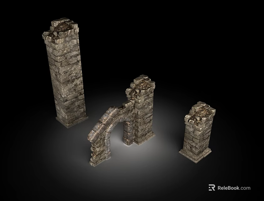 Ancient Weathered Stone Columns With Archway Structure And Rough Texture 3d model 