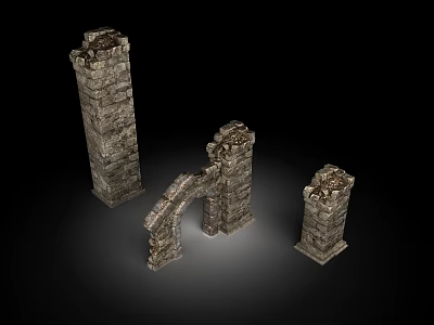 Ancient Weathered Stone Columns With Archway Structure And Rough Texture 3d model
