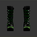 Fashionable Black And Green High Top Boots With Straps And Green Accents