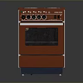 Red Kitchen Stove With Four Burners Control Knobs And Oven Door