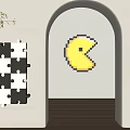 Modern Decorative Wall Hangings With Black White Checkered Puzzle And Yellow Pac Man Design