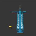 Space Launch Tower Featuring Blue Grid Framework Top Antenna And Base Sign 3d model
