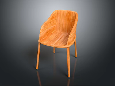 Sleek Modern Wooden Leisure Chair With Curved Backrest And Slim Legs Design 3d model