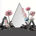 Photo Spot With Golden Triangle Frames Pink Orange Flowers Sky Clouds And Reflective Ground