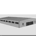 Single Story Industrial Warehouse Building With White Exterior Metal Roof Side Windows And Sliding Doors
